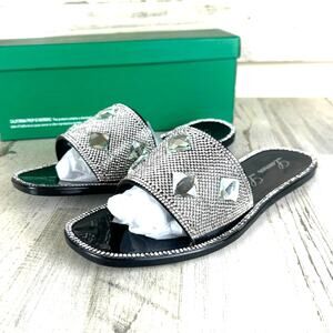 Lauren Lorraine Womens 8.5 Bianca Black Silver Jeweled Jelly Slide Sandals NEW